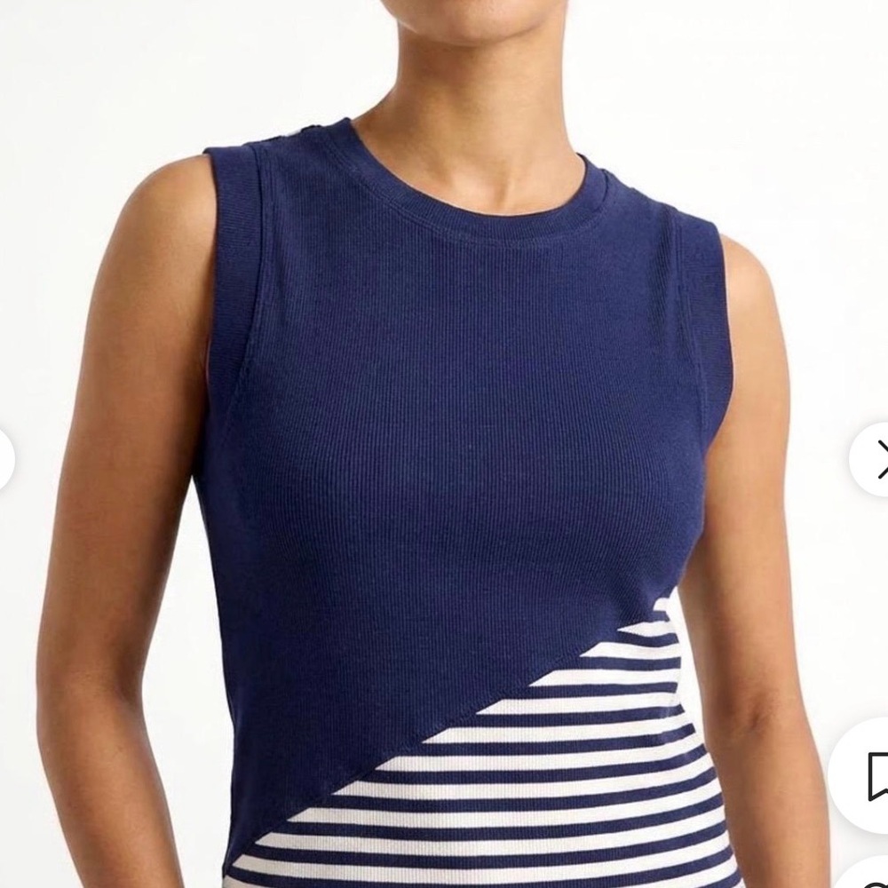 Anthropologie Navy and White Sleeveless Diagonal Stripe Tank